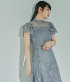 niana ダブルフリルスリーブ花柄レースパーティードレス
