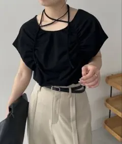 CAPRICIEUX LE'MAGE＊ギャザーフレンチTシャツ ブラックのサムネイル