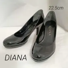 DIANA エナメル ピンヒール パンプス 黒 22.5cm アーモンドトゥ