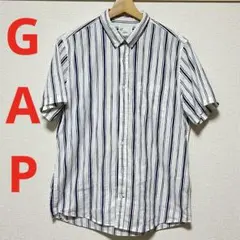 GAP ギャップ 半袖シャツ ストライプ ホワイトxネイビースリムフィット Lのサムネイル