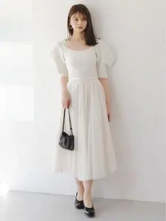 SNIDEL 【Chacott】ニット×チュールコンビワンピース アイボリー