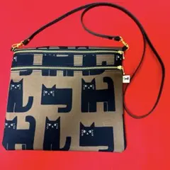 ハンドメイド　ショルダーバッグ　Wファスナー　ネコ柄