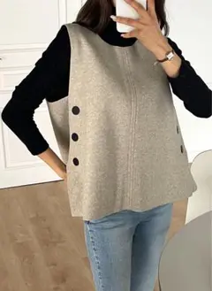 美品 ウール混サイドボタンリボンベスト DHOLIC 韓国ファッション