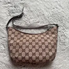 希少品 GUCCI GGキャンバス レザー ハーフムーン ブラウン 32160