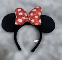 ディズニーカチューシャ　ミニーちゃん　赤白スパンコール