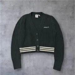 希少　アディダス オリジナル クロシェ編み ショート丈 カーディガン 深緑 Sのサムネイル