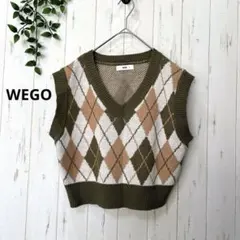 [美品]WEGO♪オリーブグリーン　アーガイル柄 ニットベスト　ショート丈 F