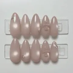 【現品】ネイルチップ 韓国風 マグネット シンプル クロムパーツ ピンクベージュ