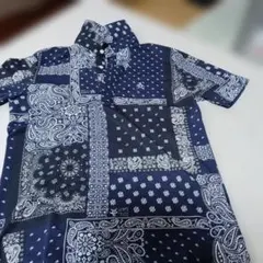 Munsingwear ペイズリー柄 半袖ポロシャツ ネイビー