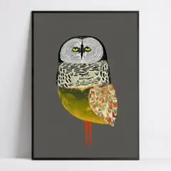 アート　ポスター　フクロウ　モダン　ハロウィン　鳥　ミッドセンチュリー　冬　A3
