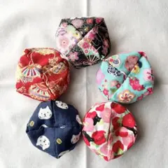 手作り　彩りお手玉5個組　巾着袋つき　☆空梅☆25-14