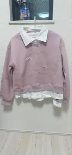 新品　レディース裏起毛薄紫色ハート刺繍スウェット