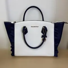 Samantha Vega ハンドバッグ ホワイト×ネイビー フリルデザイン