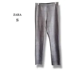 【ZARA】ザラ　グレンチェックテーパードパンツ　ベロア　裾ロック処理　グレー