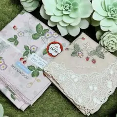 WEDGWOOD ワイルドストロベリー　大判ハンカチ　スカーフ　刺繍ハンカチ