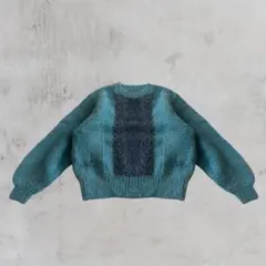 ヴィンテージ ニット セーター ケーブル編み サイズM ブルー メンズ 秋冬