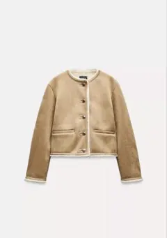 ベージュ フリースジャケット ボタン付き