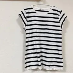 一点限り✨ZARA 【M】白黒ストライプ 半袖Tシャツ ザラ 切りっぱなし