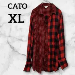 レア✨CATO XL 赤黒　チェック柄　長袖シャツ ネルシャツ　ダウンシャツ