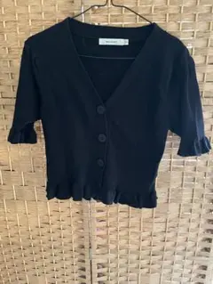 MOUSSY 半袖カーディガン ブラック フリルのサムネイル