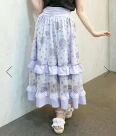 axes femme POETIQUE 紫陽花柄プリントチュールスカートのサムネイル