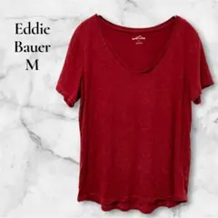 定番人気✨️Eddie Bauer【M】ボルドー Vネック Tシャツ 半袖 無地