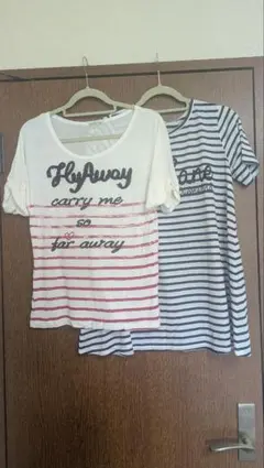 ホワイト/ストライプ 半袖Tシャツ 2枚セット