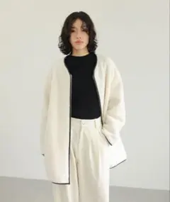 LEPSIM ライトボアパイピングコート 白 アウター レプシム ノーカラー