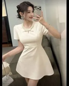 ホワイト 半袖 ミニワンピース キャバドレス