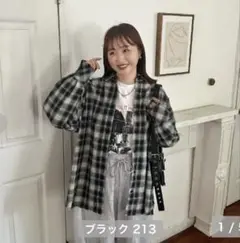 【新品】しまむらomiフリンジチェック柄シャツ Mサイズ　黒