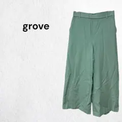 グローブ grove ワイドパンツ グリーン S ウエストゴム きれいめ
