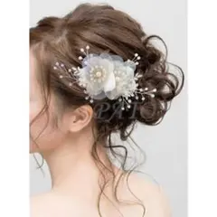 チュールフラワー ヘアピン＜シルバー＞☆ウェディングブライダル ヘアアクセサリー