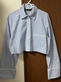 ZARA ザラ ストライプシャツ 水色 ショート丈 クロップド丈