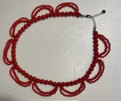 ニコアンド　ビーズレース襟ネックレス　レッド