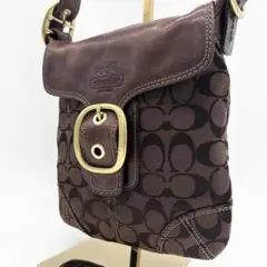 A26【良品】COACH ショルダーバッグ シグネチャー柄 キャンバス×レザー