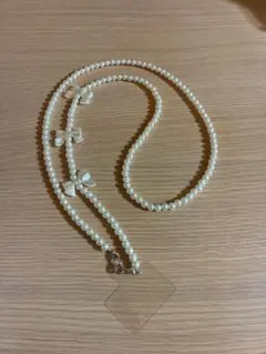 パールビーズ リボン付きショルダーストラップ