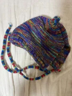 《美品》カラフル ニット帽 ひも付き