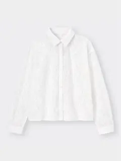 guレース長袖シャツ ホワイト・ブルー