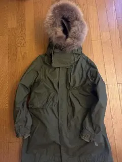 オリーブ色ファー付きロングモッズコート