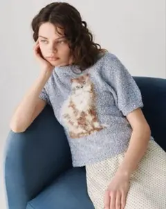 fur fur キャットモチーフジャガードニットトップスのサムネイル