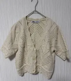 【極美品】ザラ ZARA 透かし編みニットカーディガン パフスリーブ 半袖 Sのサムネイル