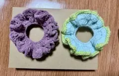 シュシュセットハンドメイド　かぎ編み　編み物　毛糸　ヘアゴム　ヘアアクセサリー