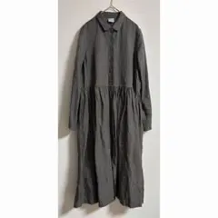 【極美品】アピースオブライブラリー　リネン混シャツワンピース　チャコール　春　麻