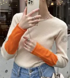 チャオパニックティピー アンチピリング袖配色クルーネック リブニット