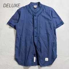 DELUXE/日本製/シャンブレー/半袖シャツ/ベースボール/ノーカラー/青/Sのサムネイル