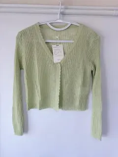 新品　リブ編みライトグリーンカーディガン