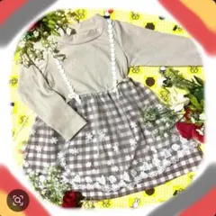 ✨超美品✨女の子長袖チュールワンピース100㎝ブラウン　チェック　秋　可愛い