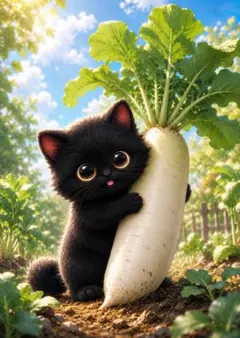 【おまとめ3枚 1680円】☆黒猫と大根の幻想イラストポスター