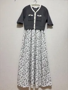 〈canami〉配色ニットドッキングワンピース