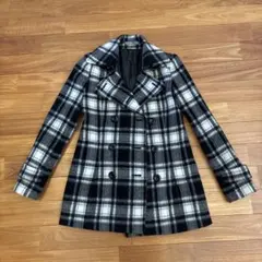 BLACK by moussy アルパカ混 チェック Pコート ダブルボタン